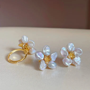 Keshi Pearl Flower Petal Earrings